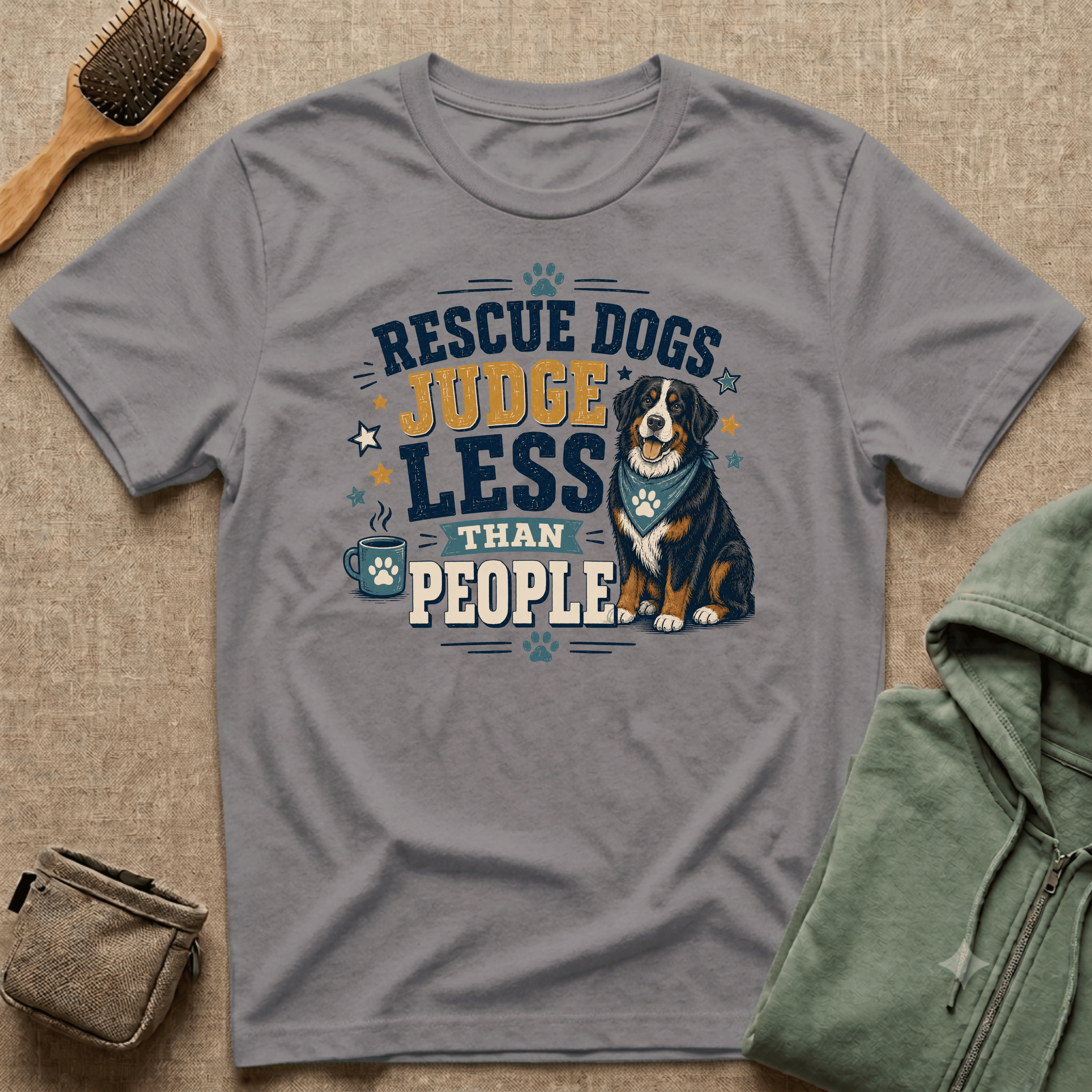 Rescue Dogs Judge Less Than People T-Shirt — Cute Bernese Mountain Dog Rescue Tee