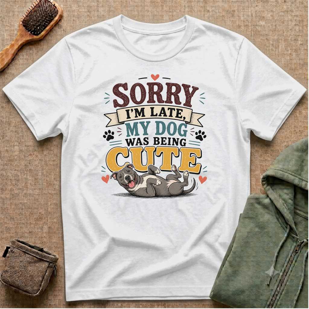 Sorry I'm Late My Dog Was Being Cute T-Shirt — Pit Bull Dog Lover Tee