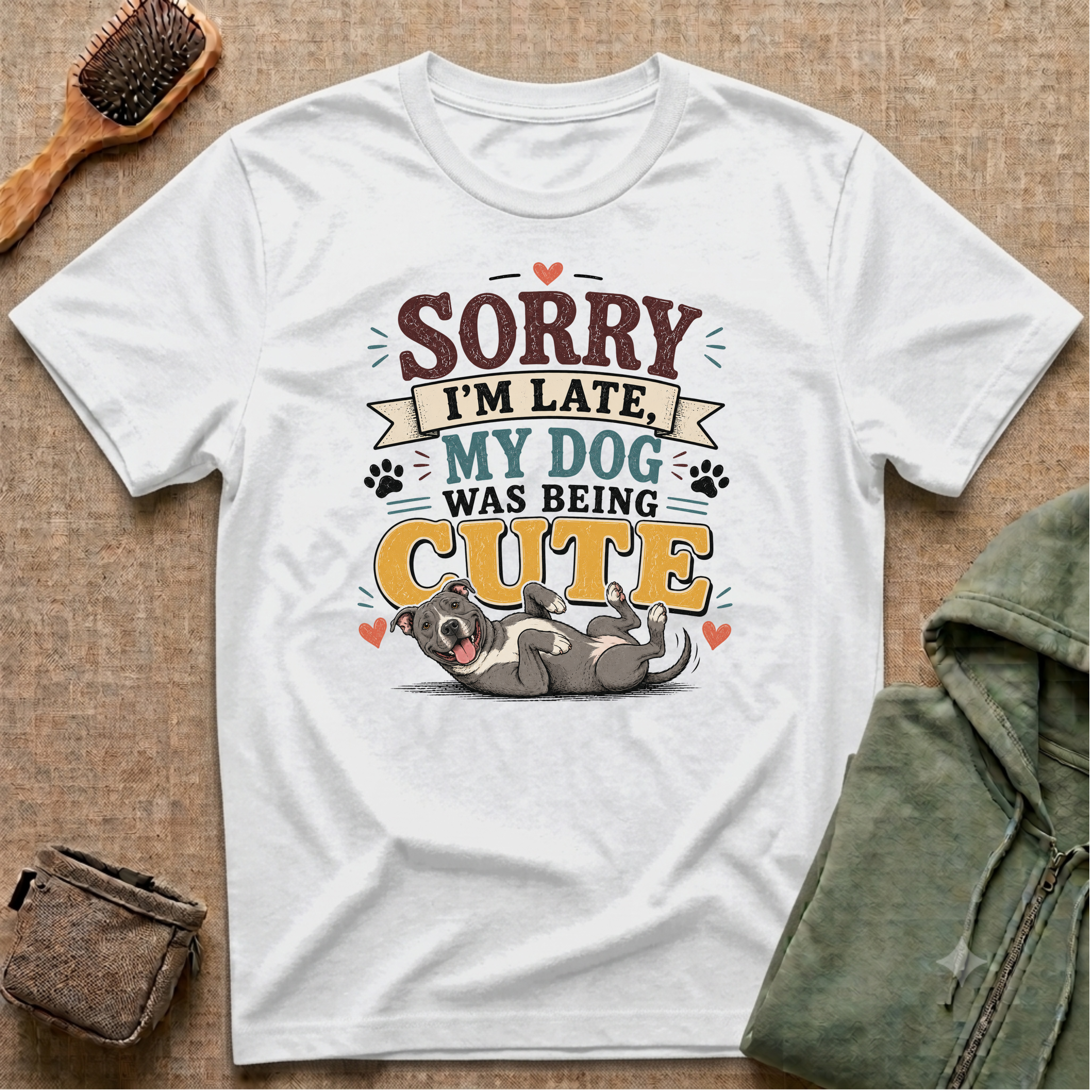 Sorry I'm Late My Dog Was Being Cute T-Shirt — Pit Bull Dog Lover Tee