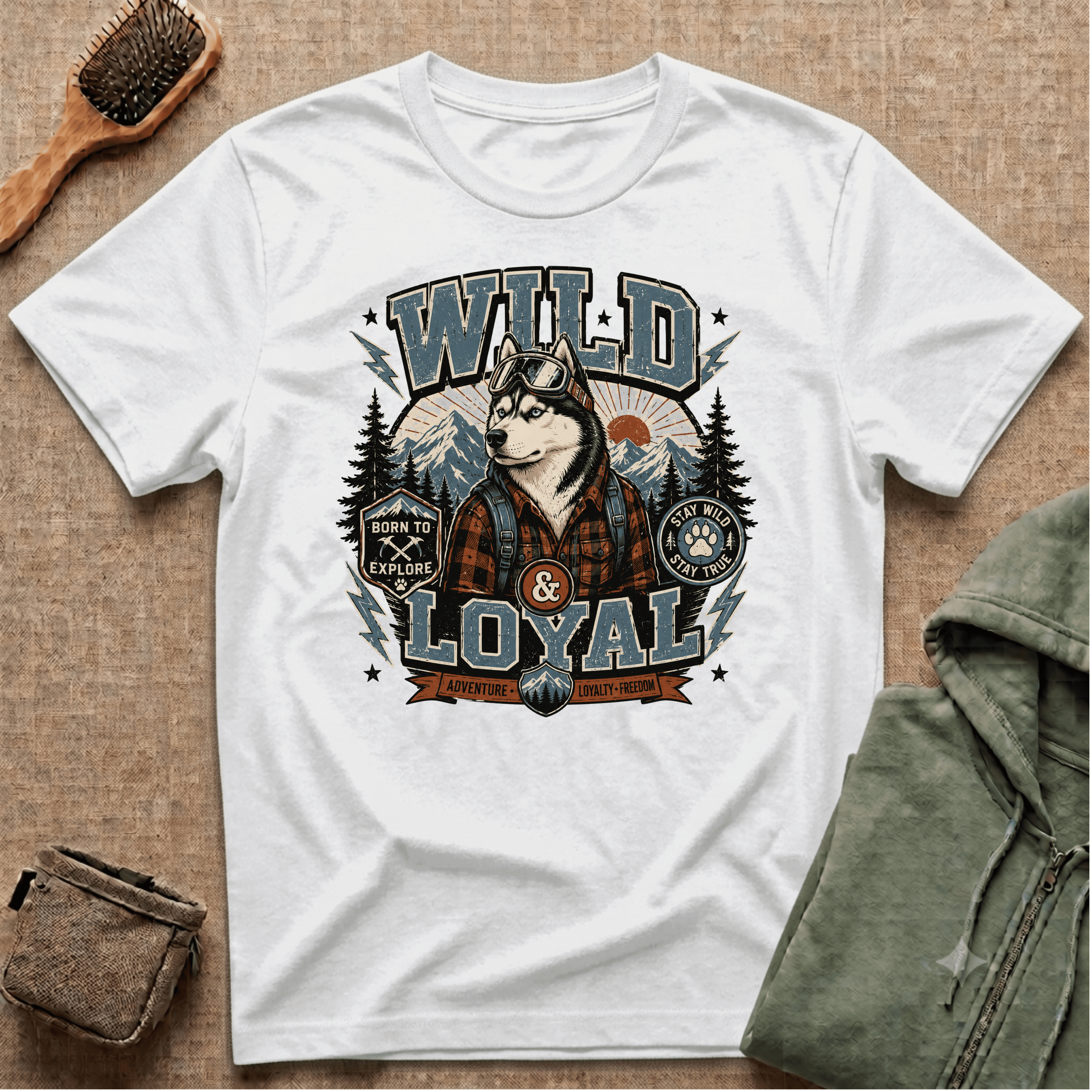 Wild & Loyal Husky T-Shirt — Vintage Mountain Dog Tee