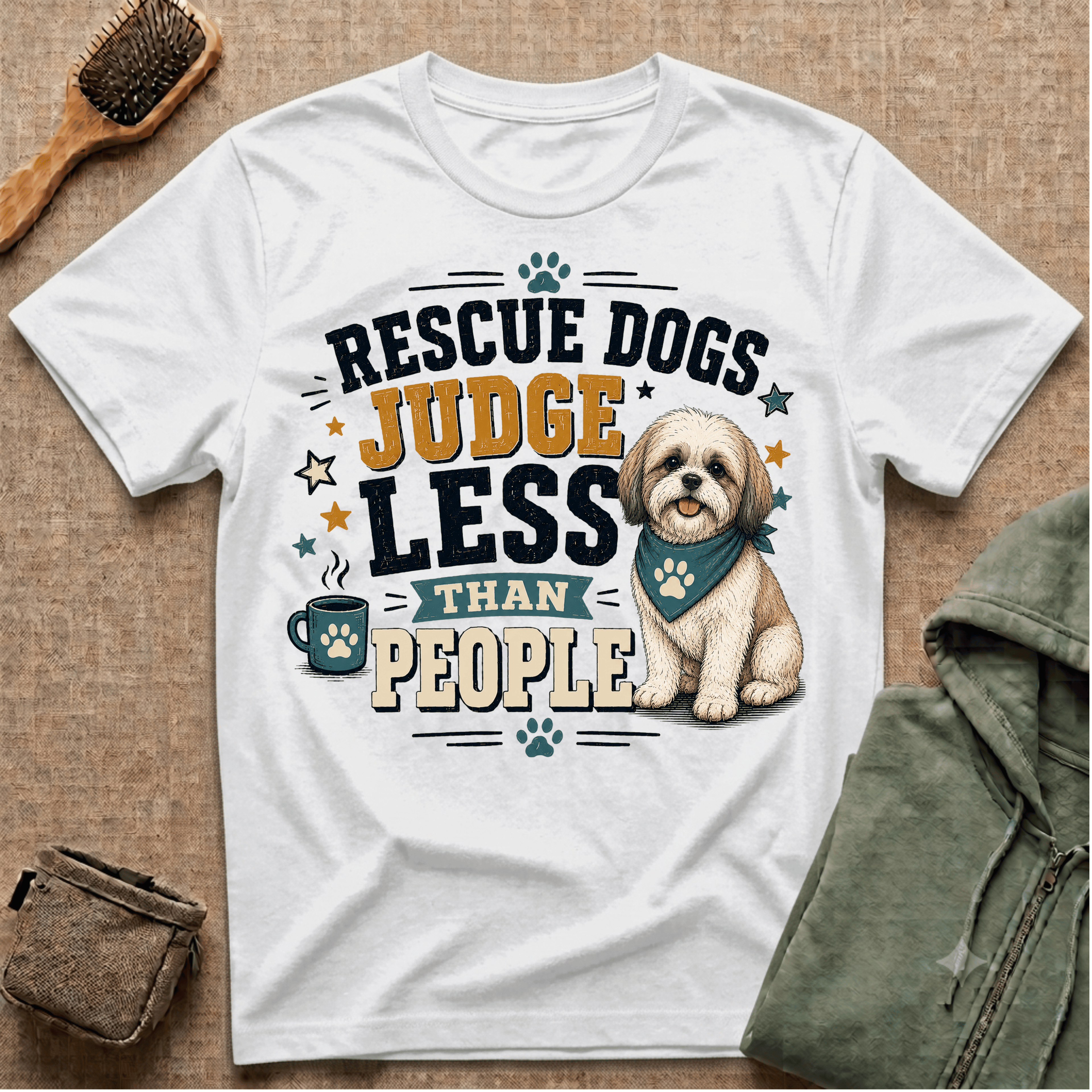 Rescue Dogs Judge Less Than People T-Shirt — Cute Maltese Rescue Tee