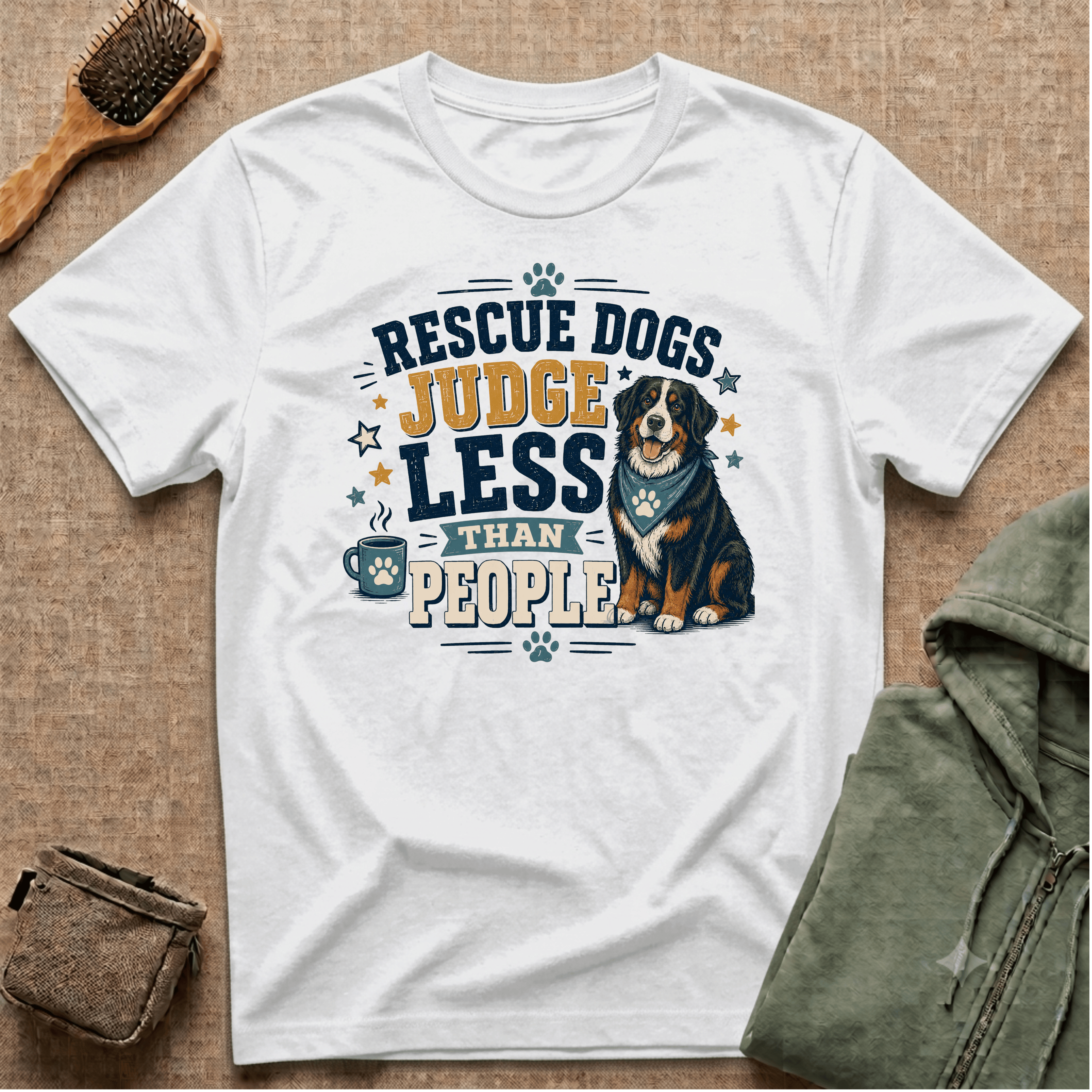 Rescue Dogs Judge Less Than People T-Shirt — Cute Bernese Mountain Dog Rescue Tee