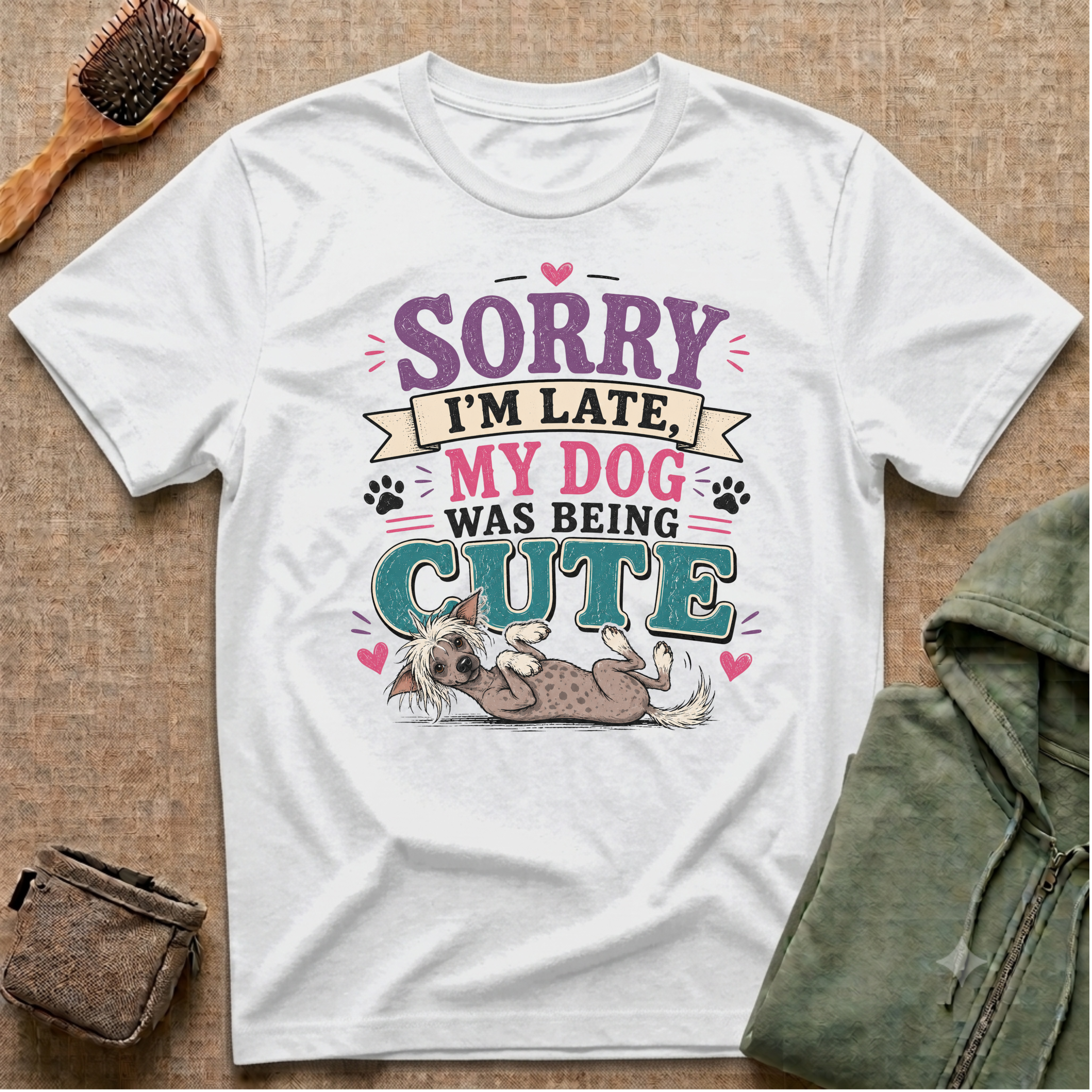 Sorry I'm Late My Dog Was Being Cute T-Shirt — Chinese Crested Dog Lover Tee