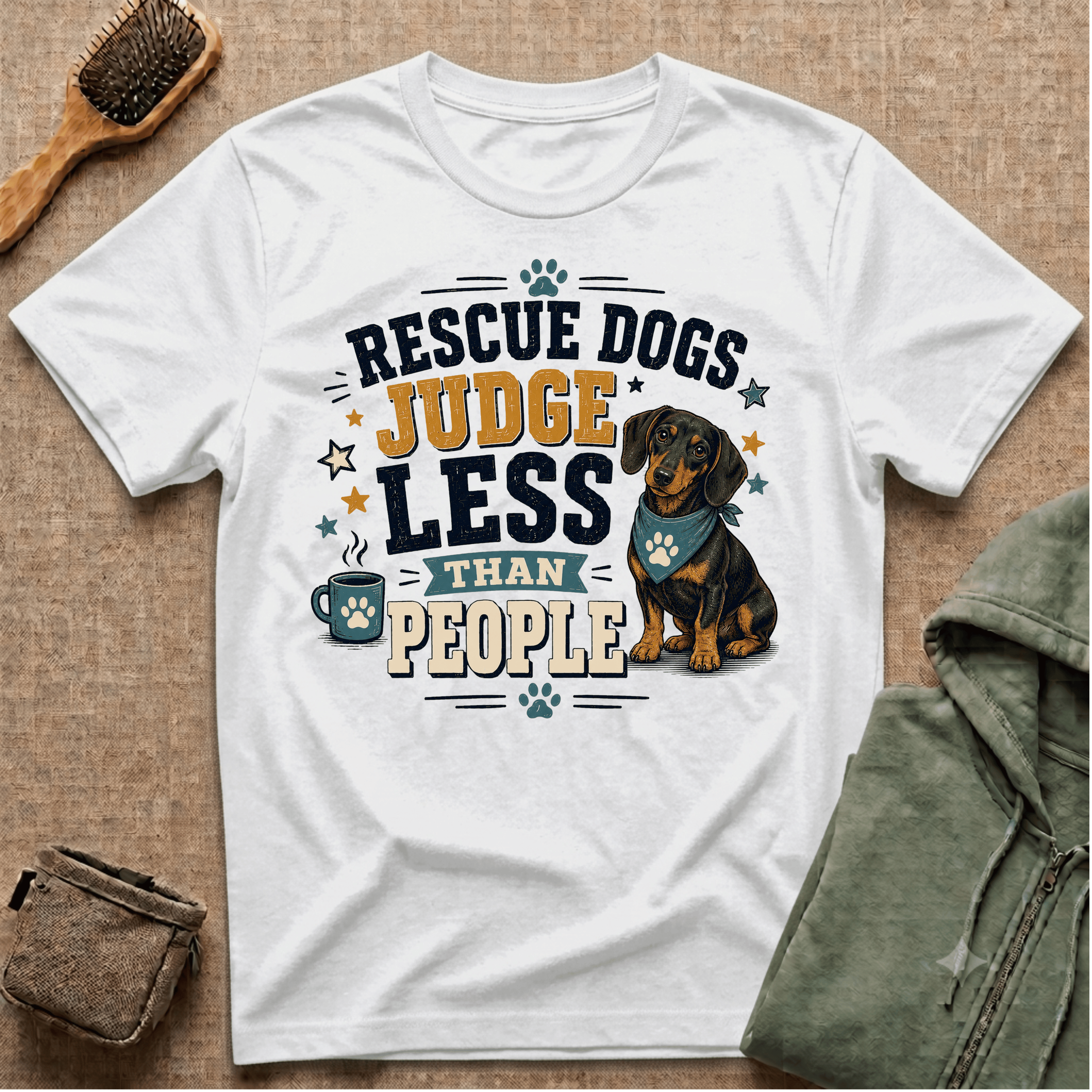 Rescue Dogs Judge Less Than People T-Shirt — Cute Dauschund Rescue Tee
