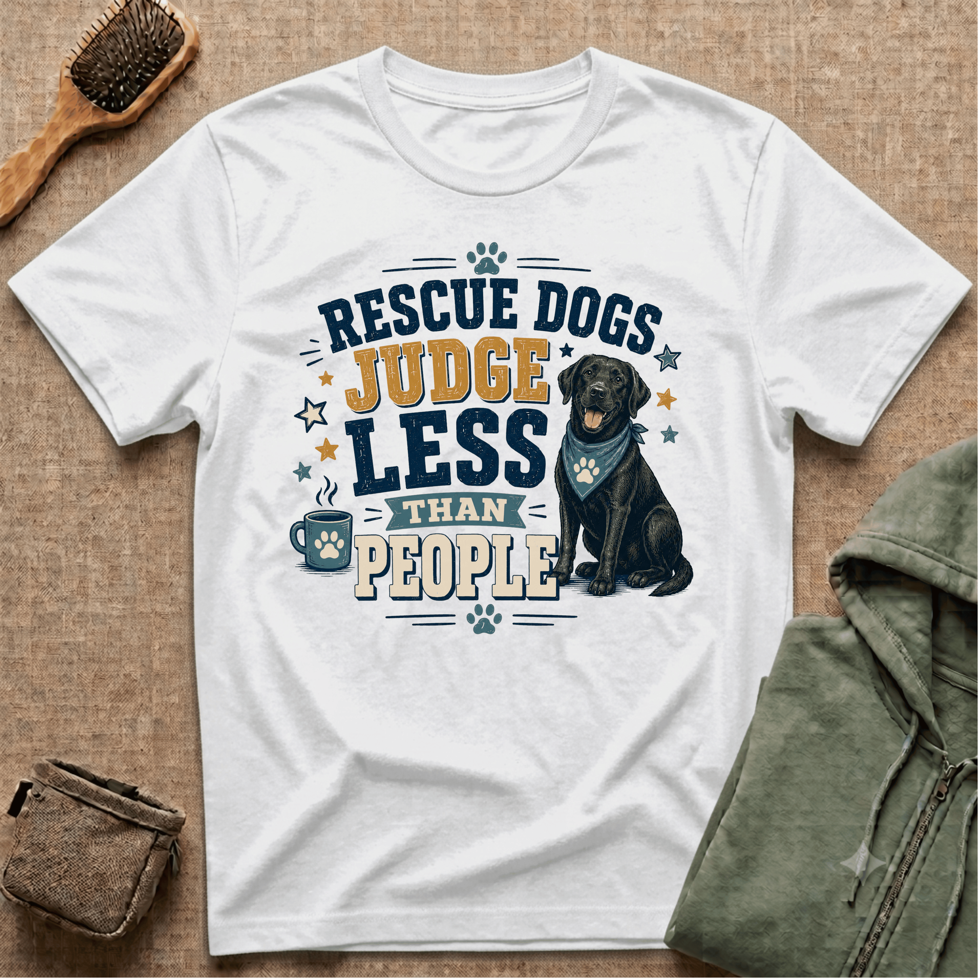 Rescue Dogs Judge Less Than People T-Shirt — Cute Black Lab Rescue Tee
