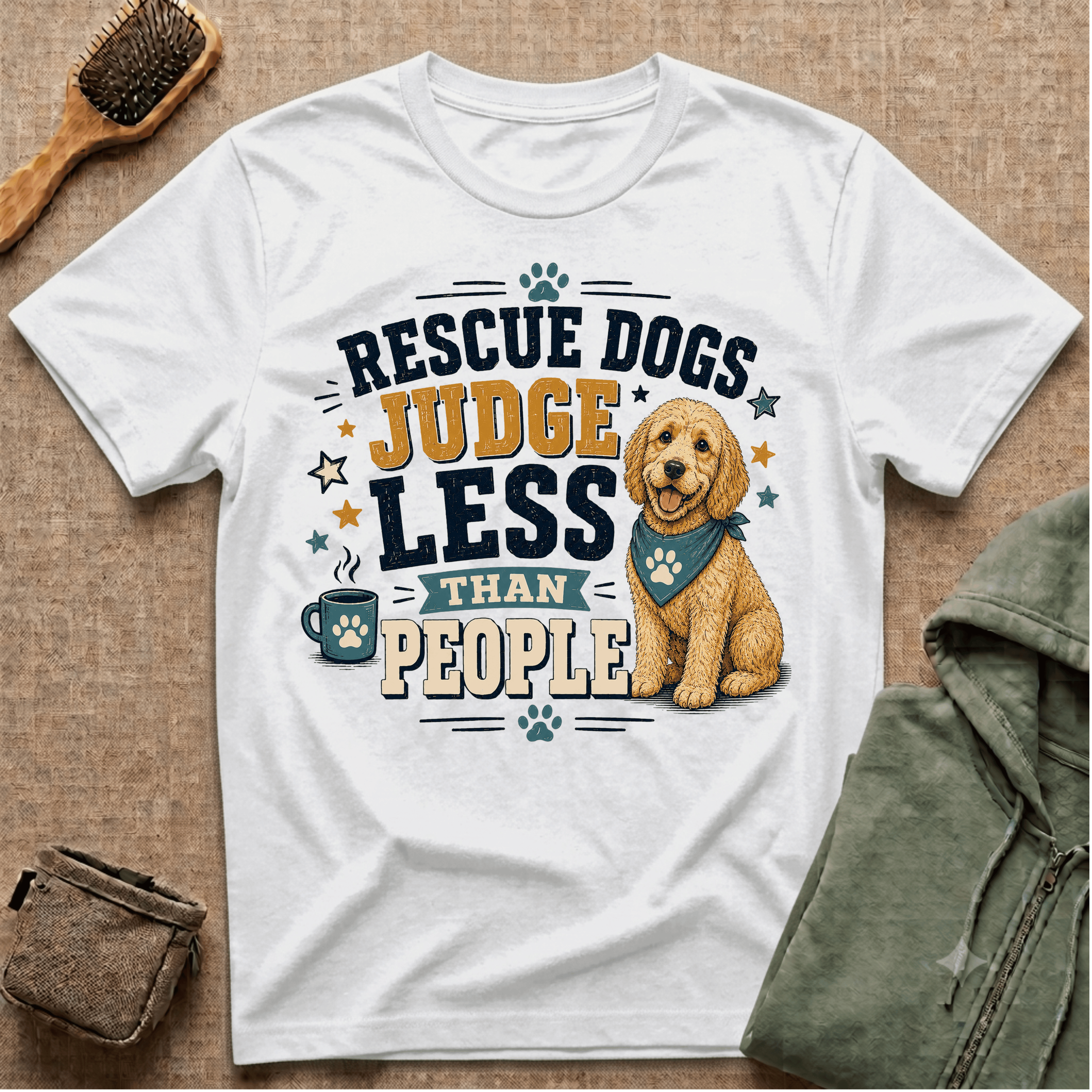 Rescue Dogs Judge Less Than People T-Shirt — Cute Golden Doodle Rescue Tee
