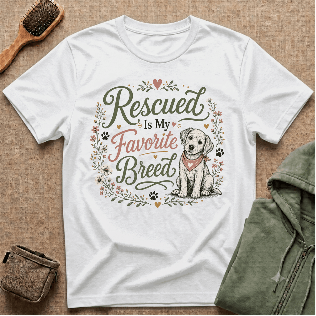 Rescued Is My Favorite Breed T-Shirt — Cute Rescue Dog Adoption Tee
