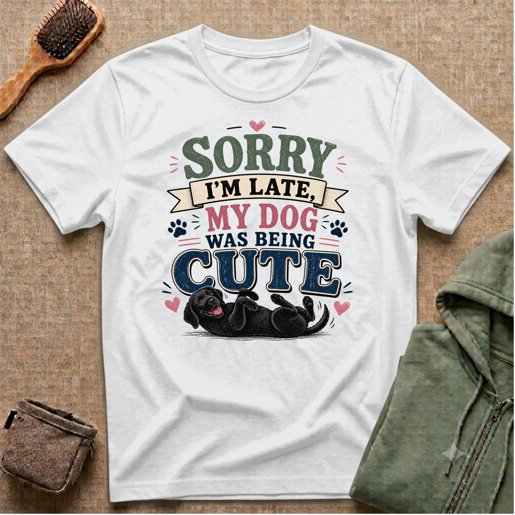 Sorry I'm Late My Dog Was Being Cute T-Shirt — Black Lab Dog Lover Tee