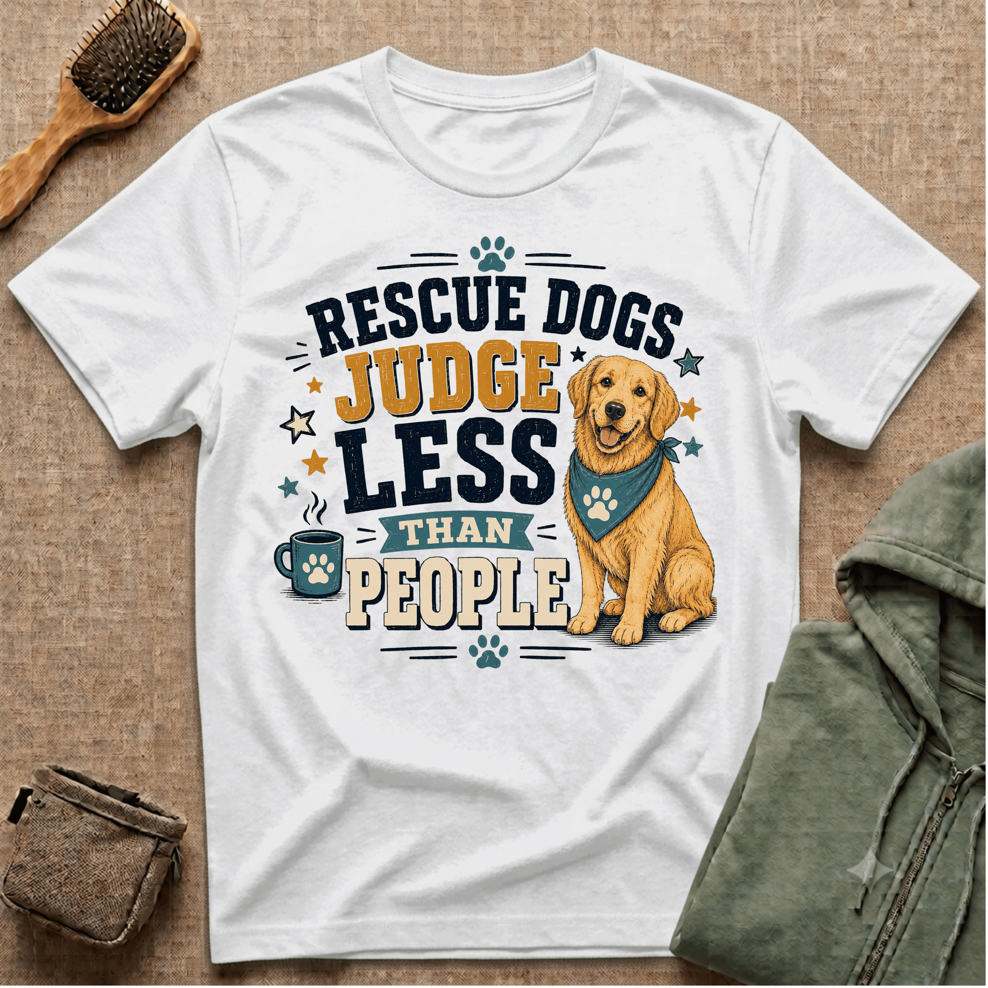 Rescue Dogs Judge Less Than People T-Shirt — Cute Golden Retriever Rescue Tee