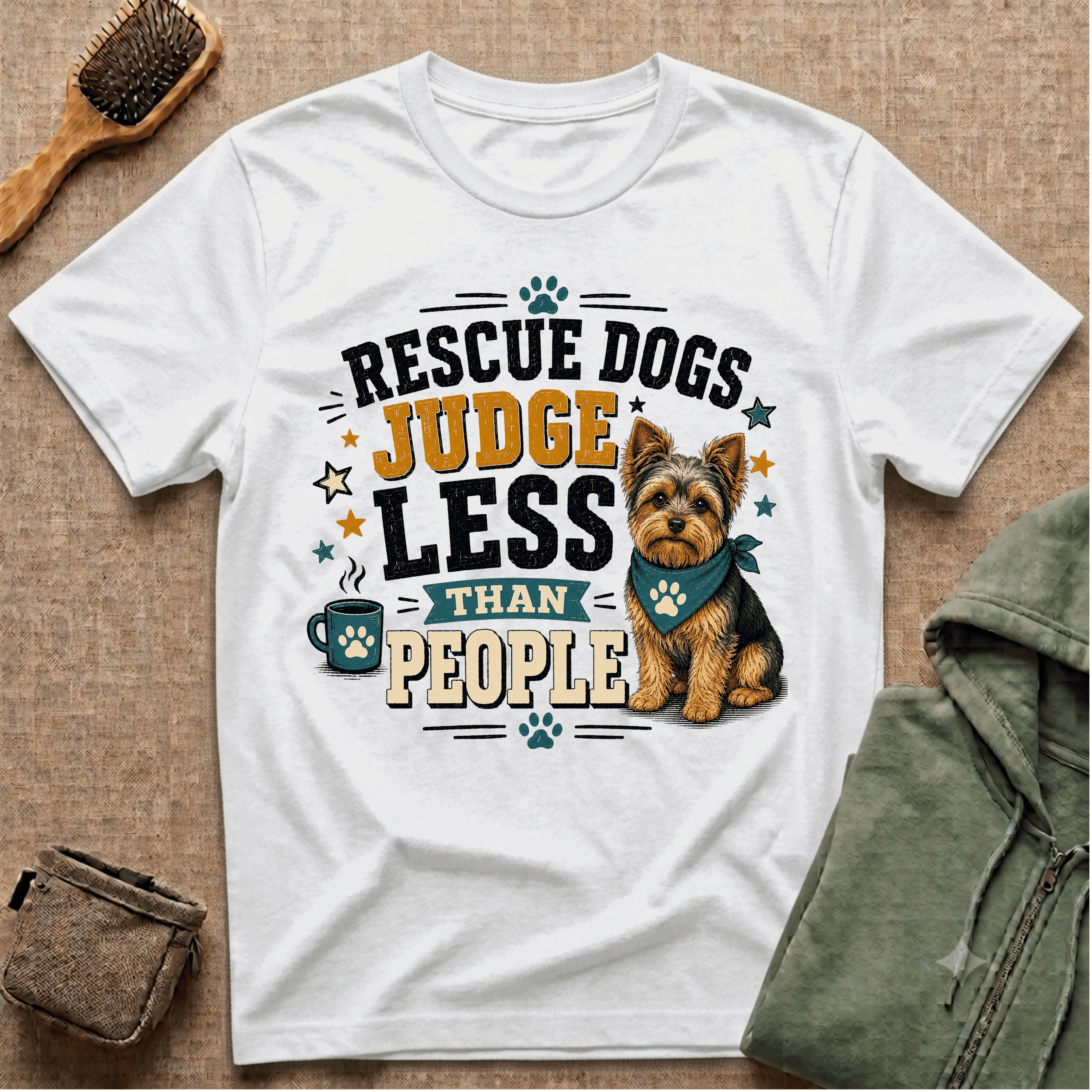 Rescue Dogs Judge Less Than People T-Shirt — Cute Yorkie Rescue Tee