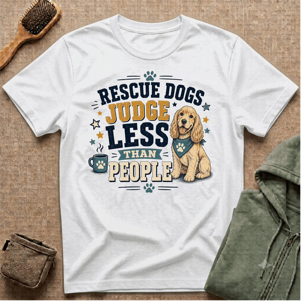 Rescue Dogs Judge Less Than People T-Shirt — Cute Cocker Spaniel Rescue Tee