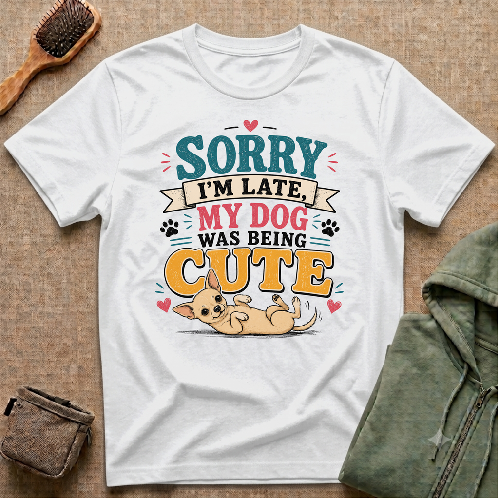 Sorry I'm Late My Dog Was Being Cute T-Shirt — Chihuahua Dog Lover Tee