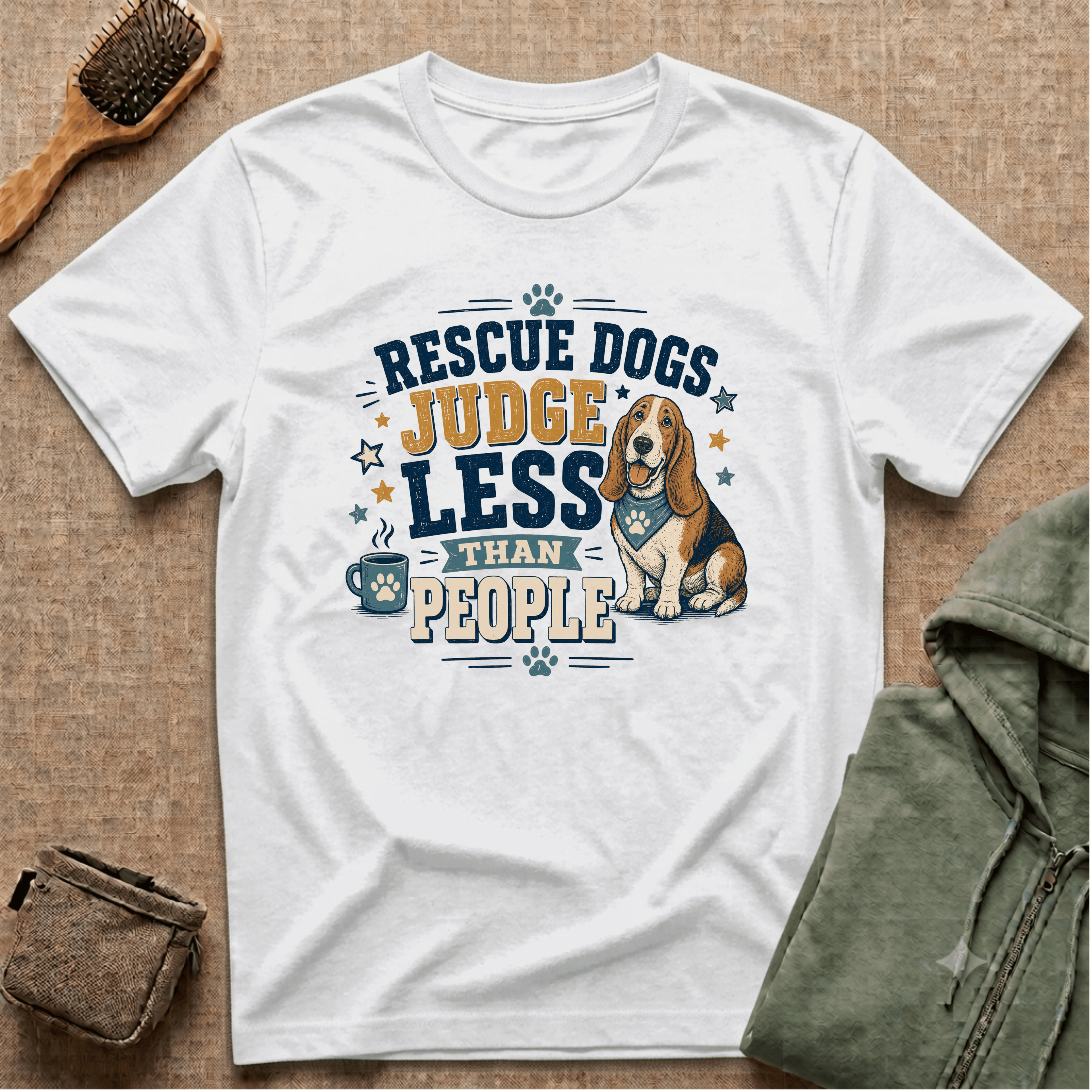Rescue Dogs Judge Less Than People T-Shirt — Cute Basset Hound Rescue Tee