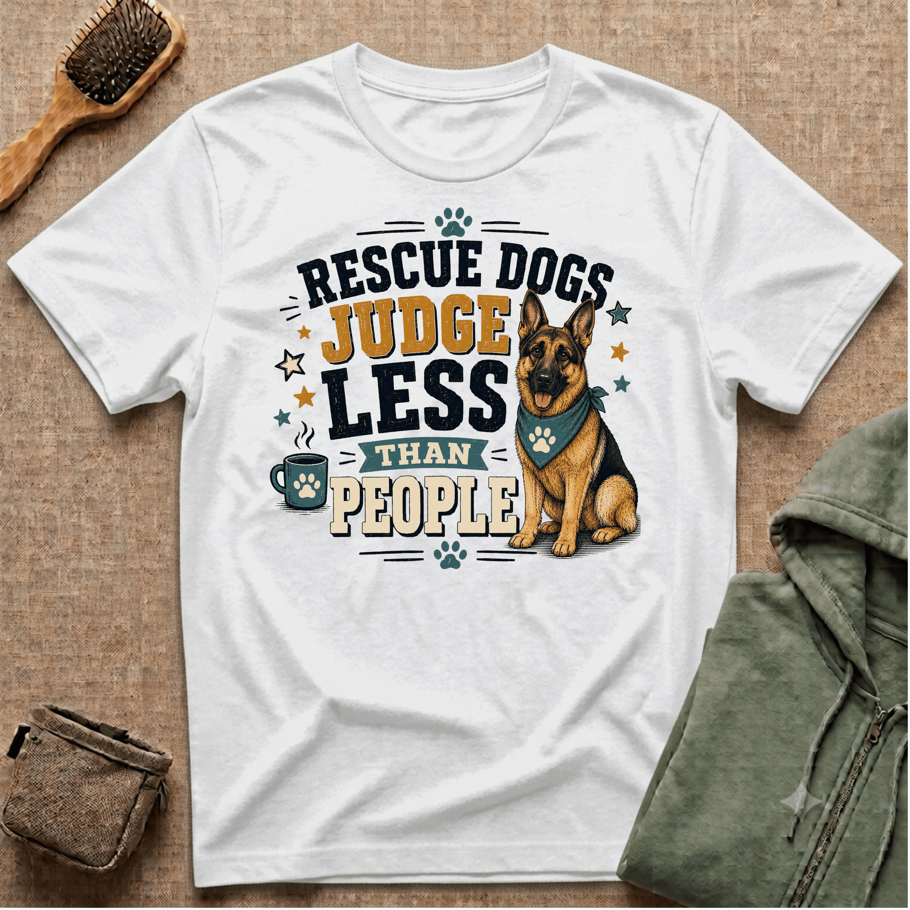 Rescue Dogs Judge Less Than People T-Shirt — Cute German Shepherd Rescue Tee