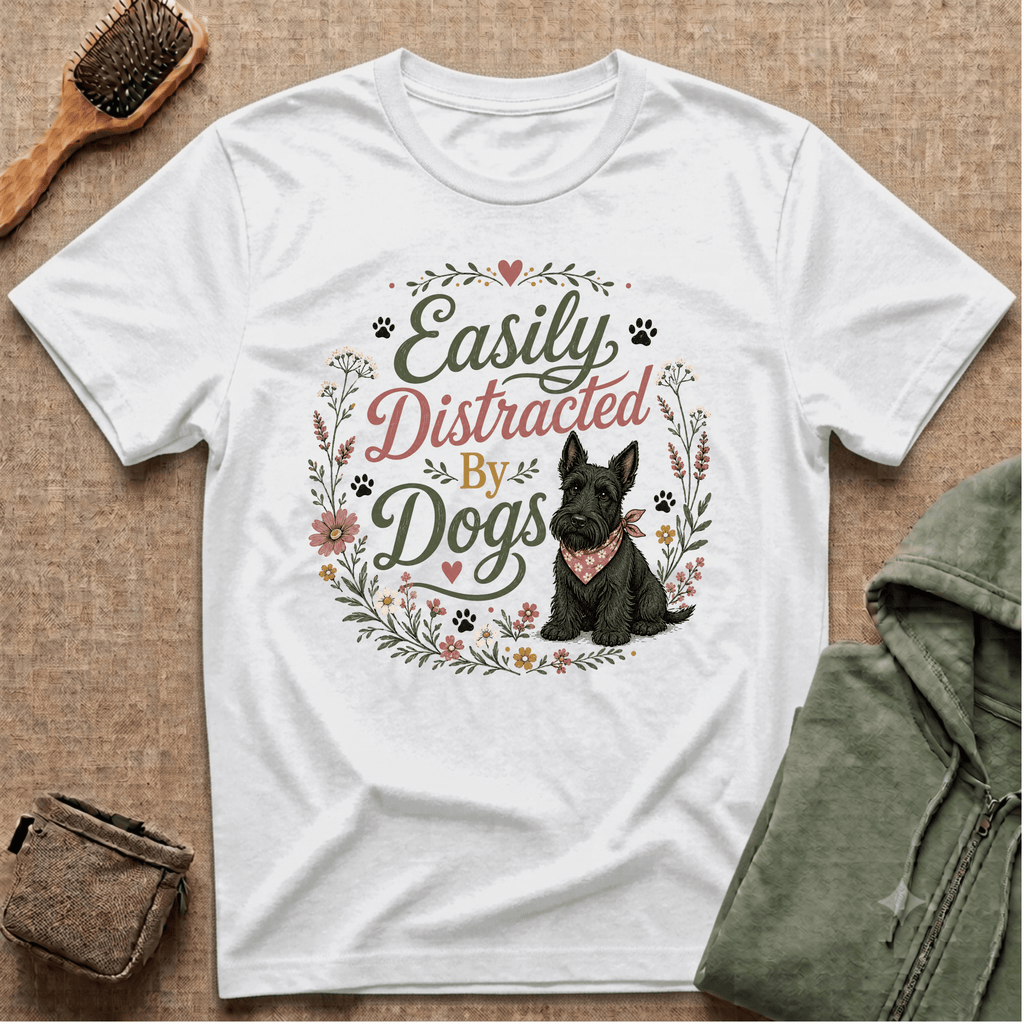Easily Distracted By Dogs T-Shirt — Cute Scottish Terrier Floral Dog Lover Tee