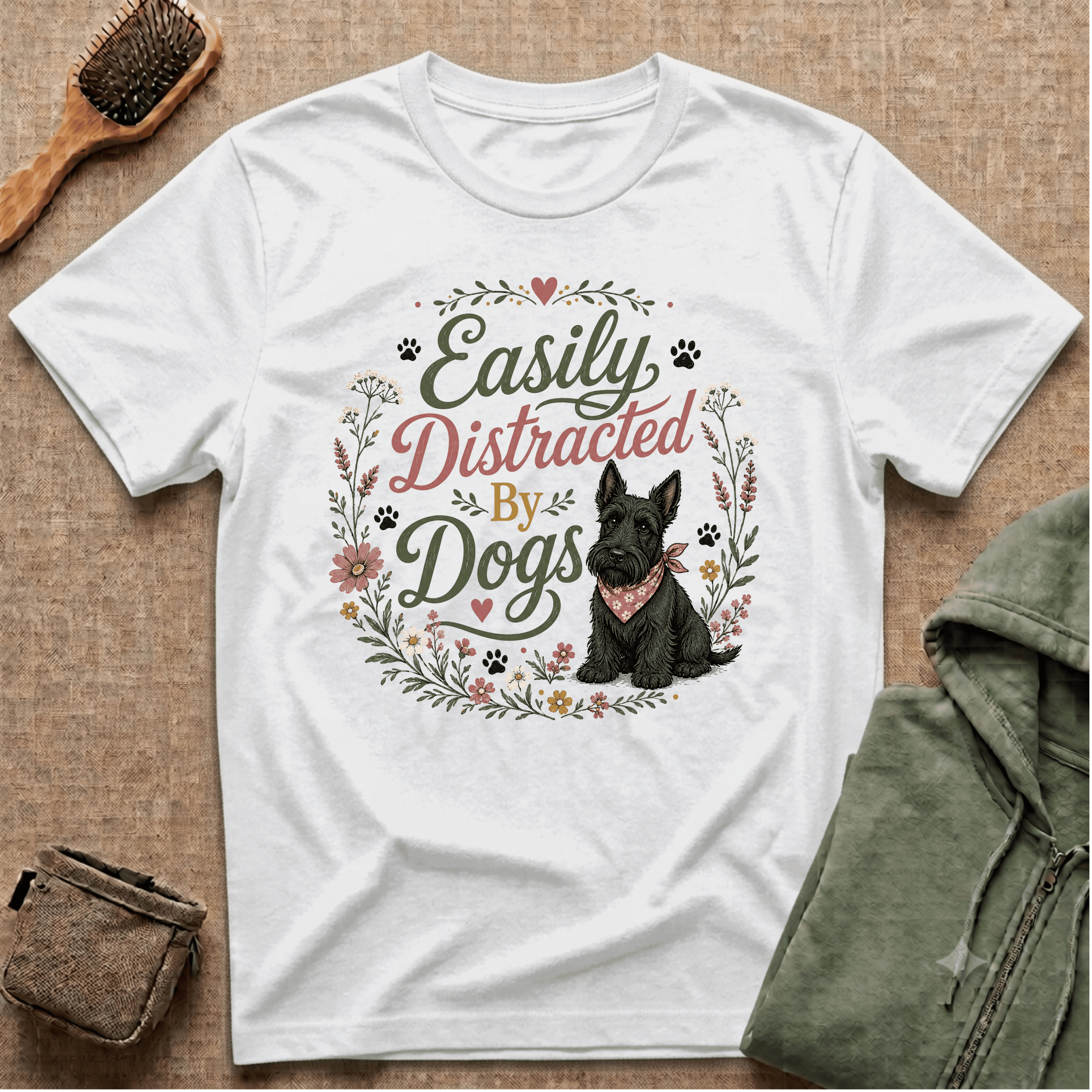 Easily Distracted By Dogs T-Shirt — Cute Scottish Terrier Floral Dog Lover Tee
