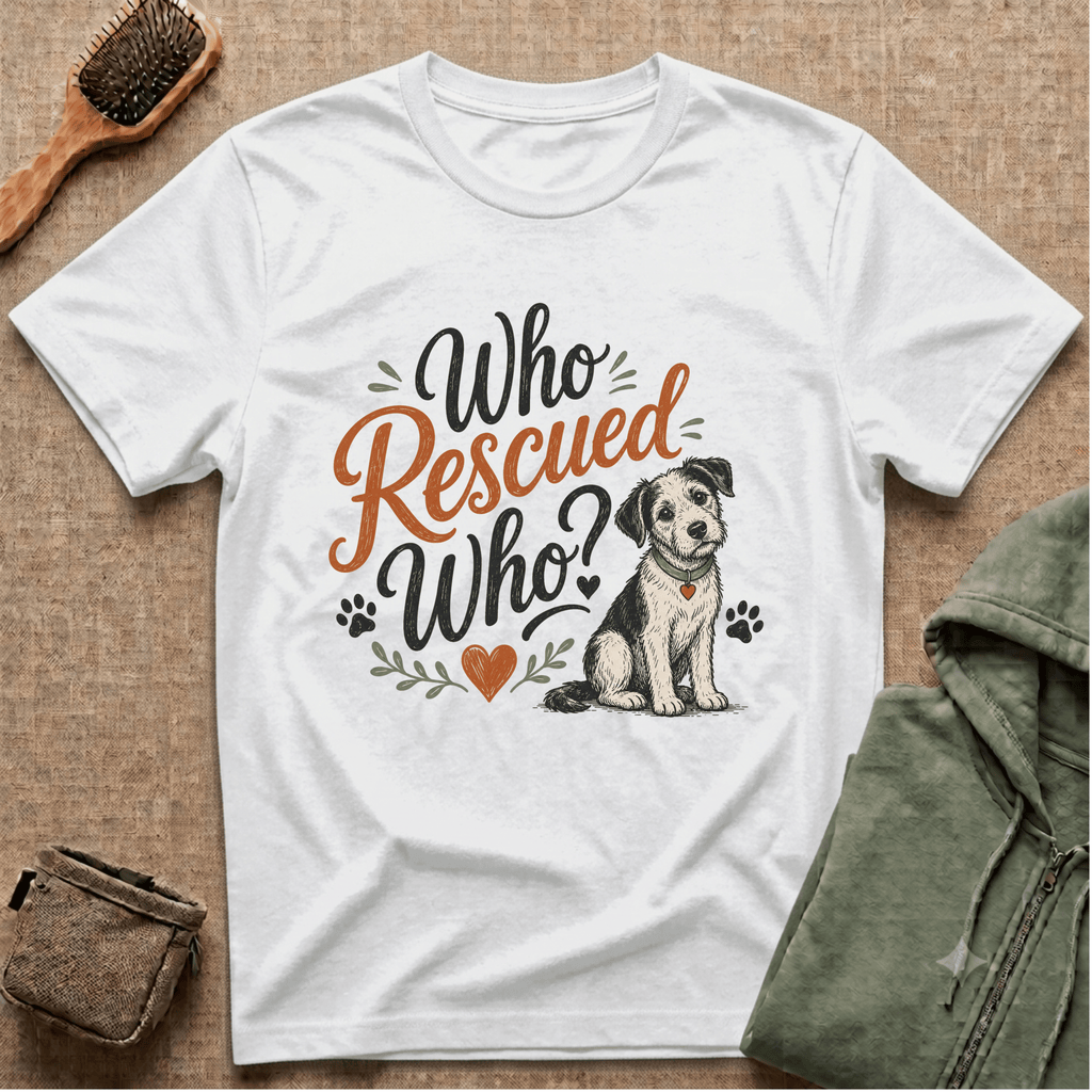 Who Rescued Who? Rescue Dog T-Shirt - Adopted Pet Lover Tee