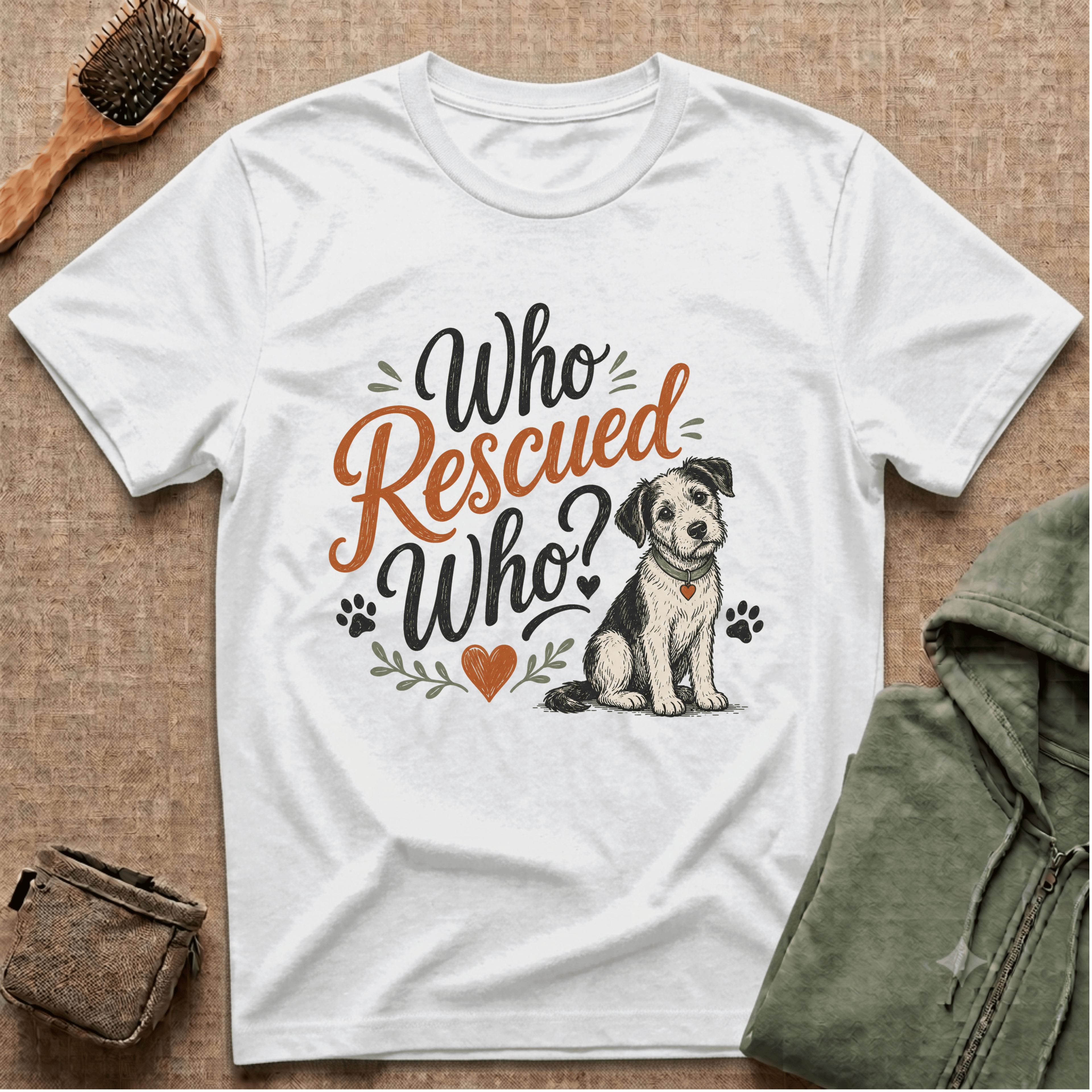 Who Rescued Who? Rescue Dog T-Shirt - Adopted Pet Lover Tee
