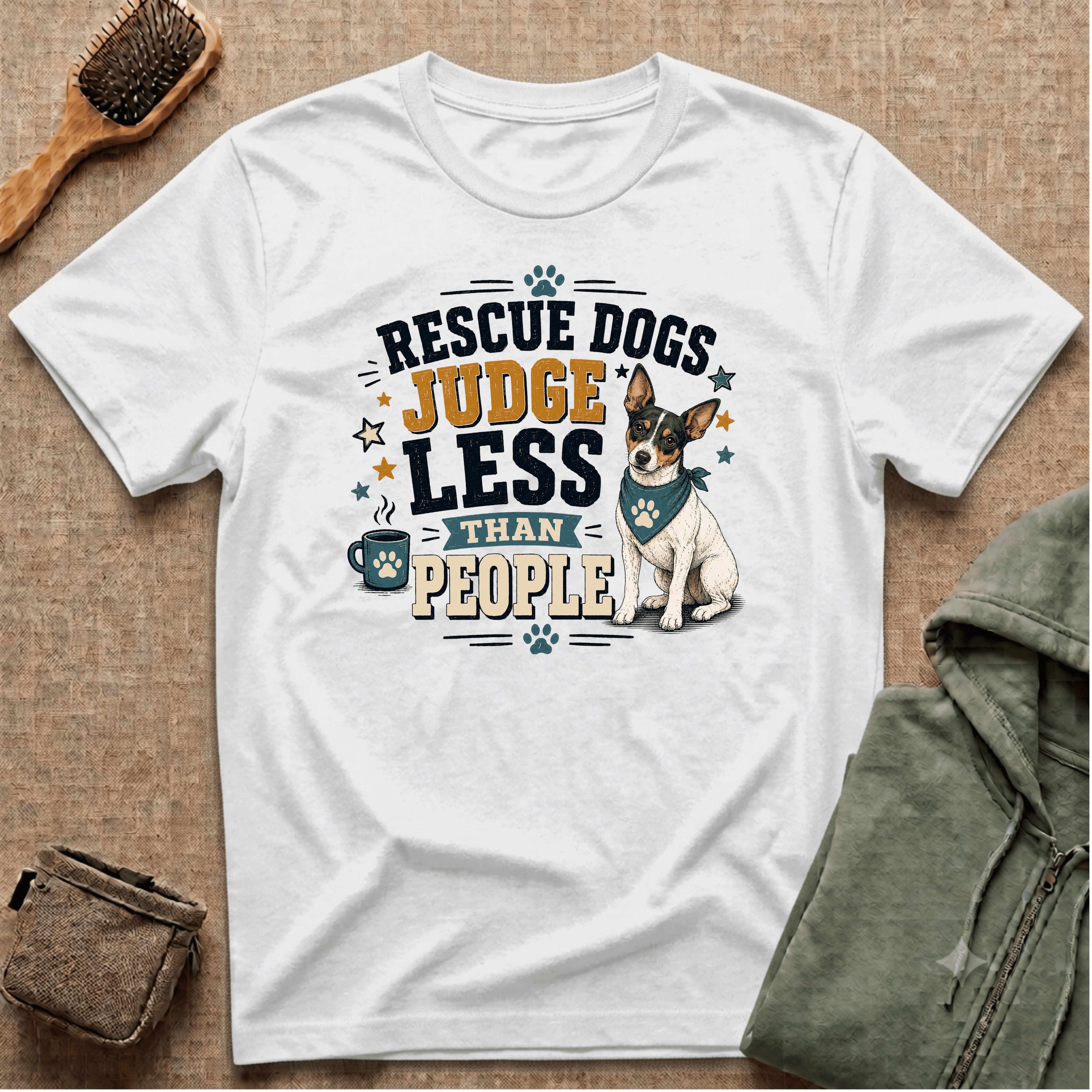 Rescue Dogs Judge Less Than People T-Shirt — Cute Rat Terrier Rescue Tee